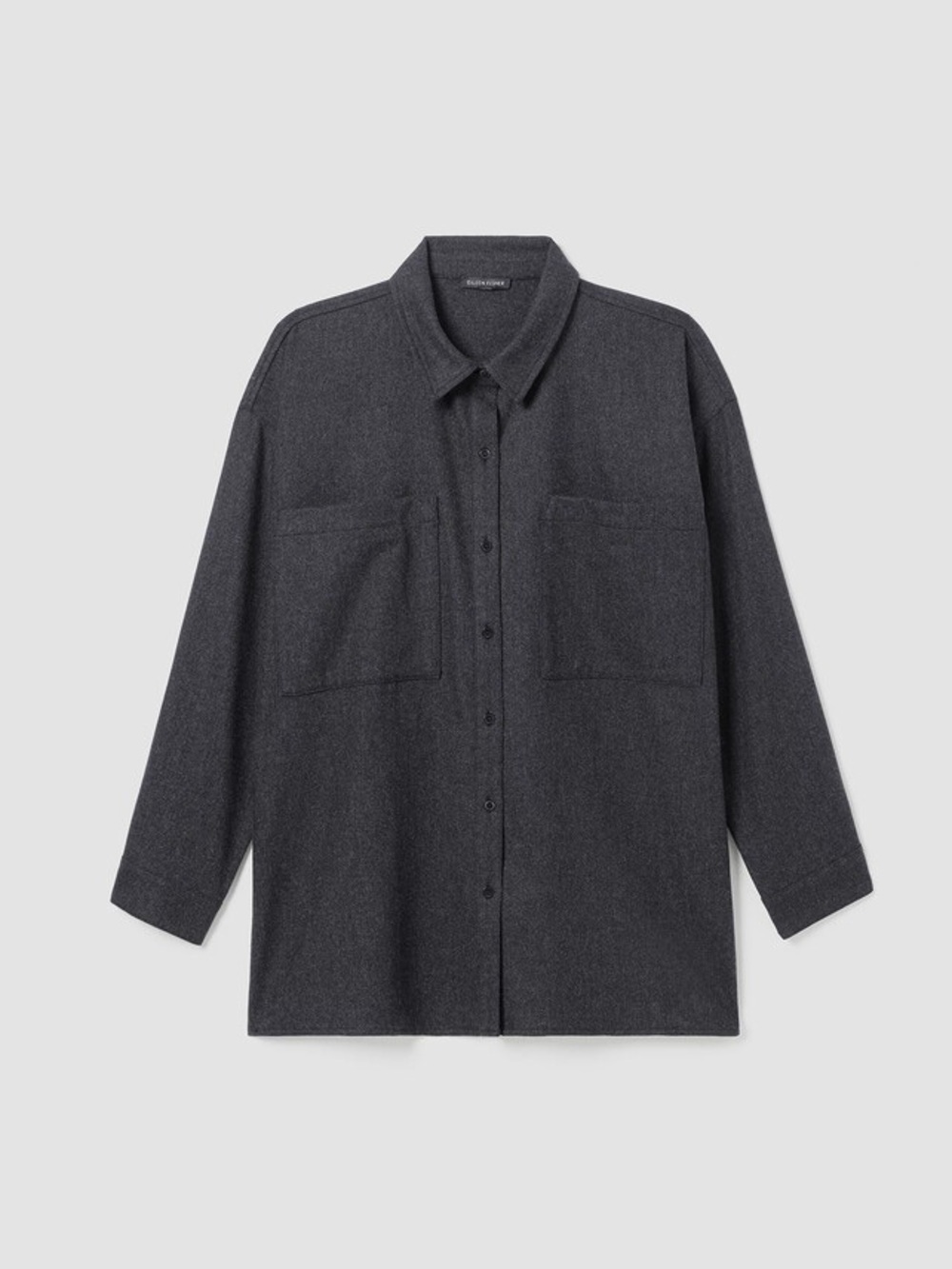 Eileen Fisher Dark Gray Relaxed Button-Front Shirt 100% Wool